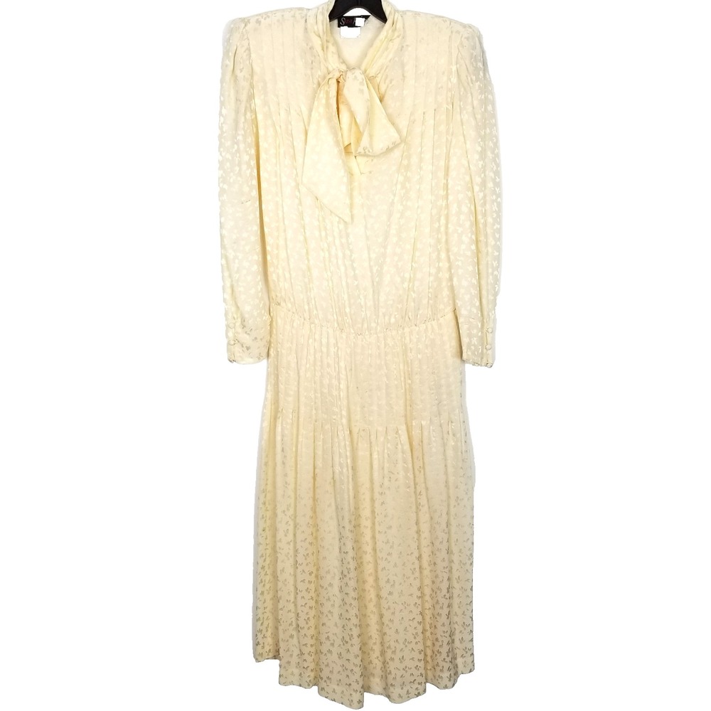 VTG Saint Romei Women Pure Silk Maxi Dress‎ Sz 10 Beige Floral Long Sleeve